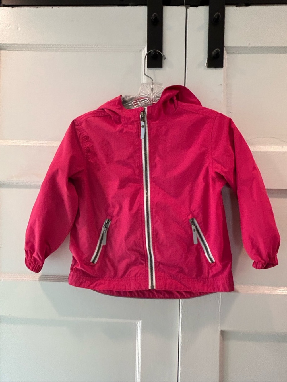 Hanna Andersson Gray and Hot Pink Striped Hooded Rain Jacket